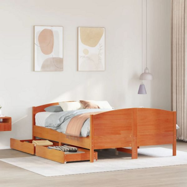 vidaXL Massivholzbett ohne Matratze Wachsbraun 140x190 cm Kiefernholz, 3301796