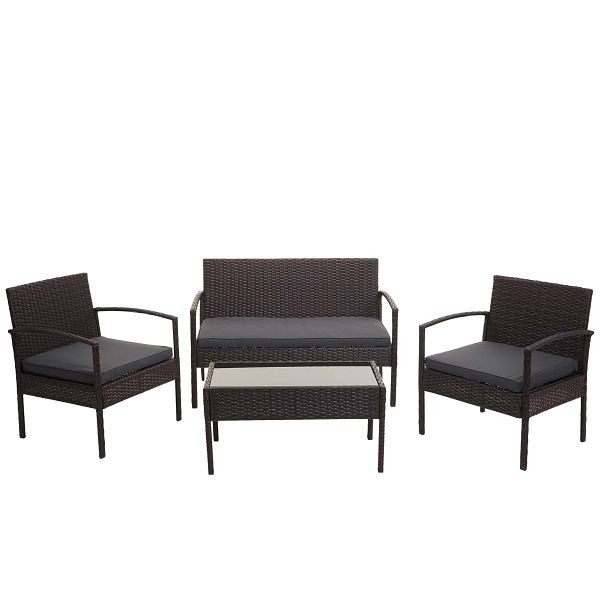 Mendler Poly-Rattan Garnitur HWC-F56, Balkon-/Garten-/Lounge-Set Sitzgruppe, braun, Kissen dunkelgrau, 76126