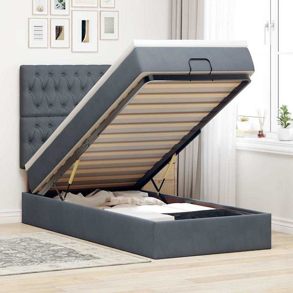 vidaXL Ottoman-Bett mit Matratzen & LEDs Dunkelgrau 90x190 cm Samt, 3314361