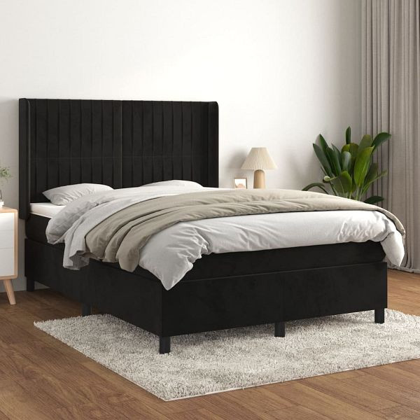 vidaXL Boxspringbett mit Matratze Schwarz 140x190 cm Samt, 3132797