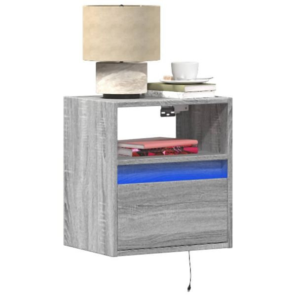 vidaXL Wand-Nachttische mit LED-Leuchten 2 Stk. Grau Sonoma, 3307986