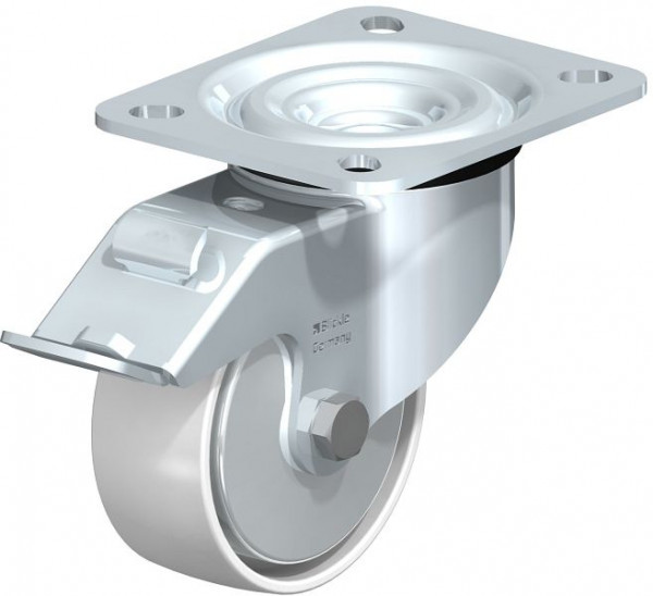 Blickle L-PO 80K-FI-FA Stahlblech-Lenkrolle, mittelschwere Ausführung, mit Anschraubplatte & Feststeller, Polyamid, Weiß, 852630