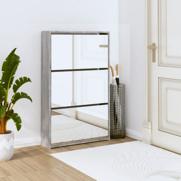 vidaXL Schuhschrank mit Spiegel 3 Fächer Grau Sonoma 63x17x102,5 cm, 342639