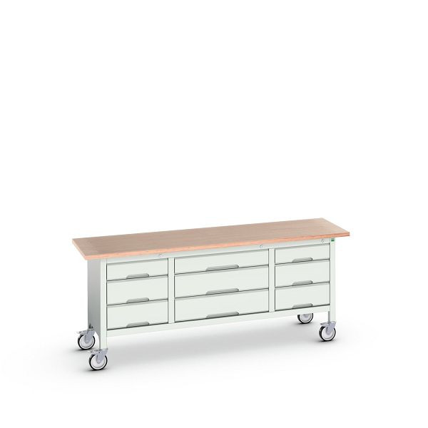 bott verso mobile Kastenwerkbank (Multiplex) mit 9 Schubladen, BxTxH: 2000 x 600 x 830 mm, Lichtgrau / Lichtgrau, 16923233.16