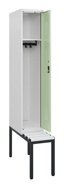 C+P Spind Evolo PLUS, 1 Abteil, 1950x300x815mm, 9016/6019, Zylinderschloss, Material Sitzfläche Kunststoff, Sitzbank, 0490505-10 S10100