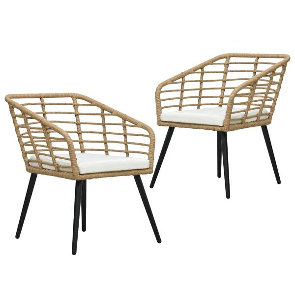 vidaXL Gartenstühle 2 Stück mit Auflagen Poly Rattan Eiche, 48576