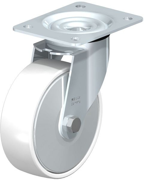 Blickle LE-PO 150R-FA Stahlblech-Lenkrolle mit Anschraubplatte, Polyamid, Weiß, 693606