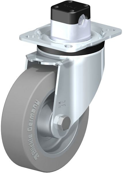 Blickle LK-ALEV 125K-1-CS11-SG Stahlblech-Lenkrolle, schwere Ausführung, mit Anschraubplatte & Zentralfeststeller, Elastik-Vollgummi, Grau, 851995