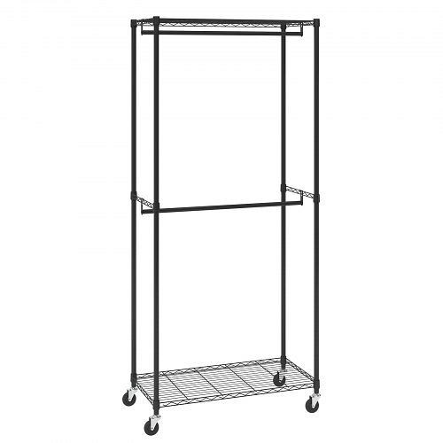 VEVOR Rollbarer Kleiderständer Garderobenständer 1 Kleiderstange, 2-lagig, 136 kg Belastbar Strapazierfähiger Rollbarer Kleiderständer, JYKCYJ2838122UE86V0