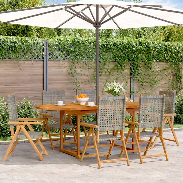 vidaXL 7-teilig Garten-Essgruppe Poly Rattan und Massivholz Grau, 3281719