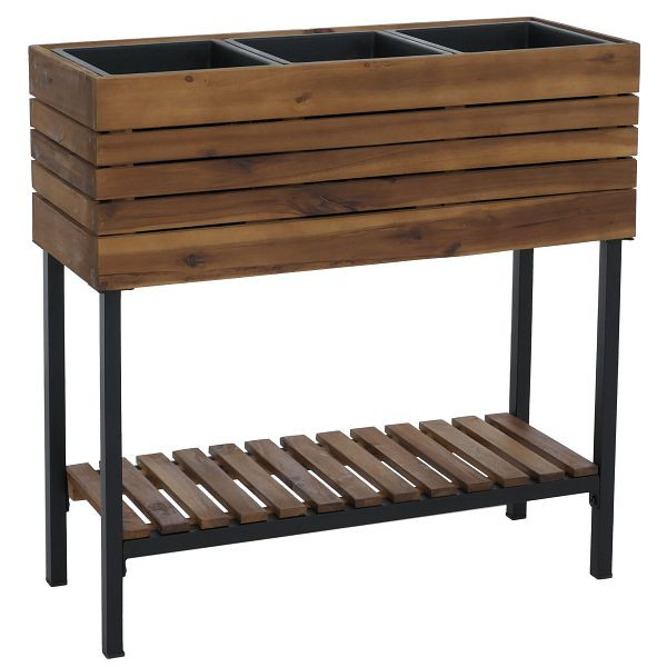 Mendler Hochbeet HWC-P84, Pflanzbeet Blumen-/Pflanzkasten Pflanzkübel, Ablage Outdoor Akazie Holz FSC® 79x80x31cm, braun, 120459