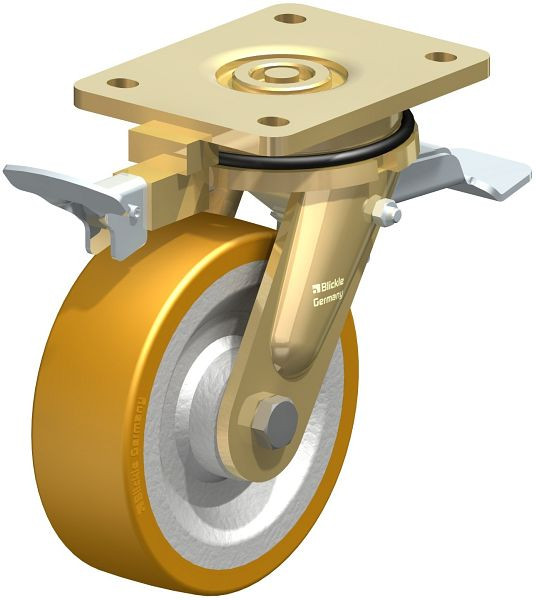 Blickle LS-SETH 150K-ST-RI4 Stahlgeschweißte Schwerlast-Lenkrolle, schwere Drehkranz-Ausführung mit Feststeller, Blickle Extrathane®, Hellbraun, 852565