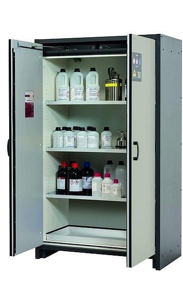 asecos Sicherheitsschrank Q-CLASSIC-30, Q30.195.116 in lichtgrau RAL 7035 mit 3x Fachboden (Stahlblech), 31003-061-30005