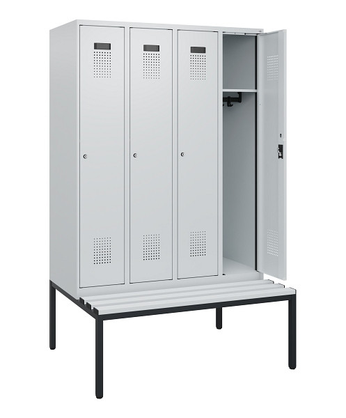 C+P Spind Evolo PLUS, 4 Abteile, 1950x1200x815mm, 7035/7035, Zylinderschloss, Material Sitzfläche Kunststoff, Sitzbank, 0490505-40 S10094