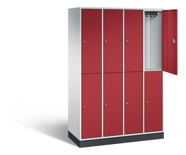 C+P Spind doppelstöckig Intro, H1950xB1220xT490mm, Farbe: Lichtgrau / Rubinrot, 8270-401 S10011