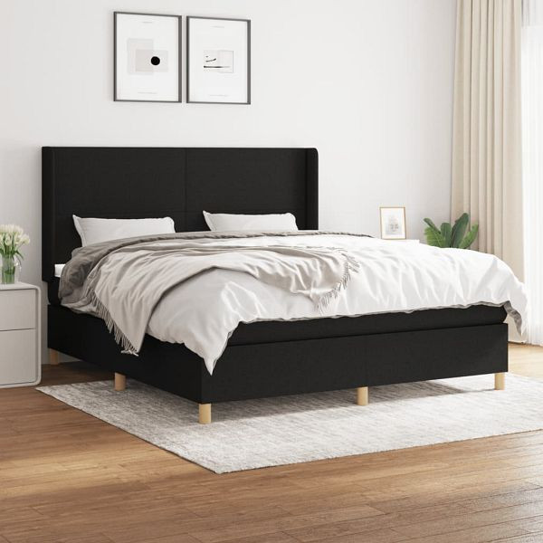 vidaXL Boxspringbett mit Matratze Schwarz 160x200 cm Stoff, 3131843