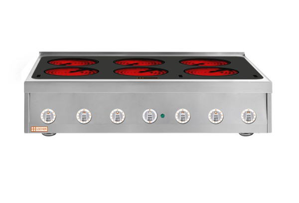 Locher Elektroherd, 6 Kochstellen à 3 kW, Strahlheizkörper mit elektronischer Topferkennung, 237305