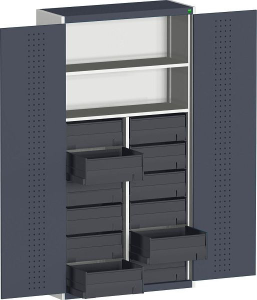bott cubio Koffer-Flügeltürschrank bestückt 12 varioSlide, 2 Fachböden B x T x H: 1050 x 400 x 2000 mm, RAL 7035/7016, 40032012.19V