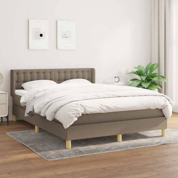 vidaXL Boxspringbett mit Matratze Taupe 140x200 cm Stoff, 3130597