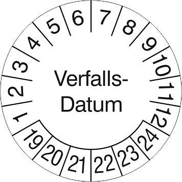 SafetyMarking Prüfplakette, Verfalls-Datum, Prüfzeitraum: 19-24, Ø 3 cm, Folie, selbstklebend, VE: 500 Stück/Rolle, 31.3691-19-24