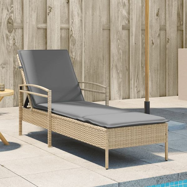 vidaXL Sonnenliege mit Auflage Beige 63x200x81 cm Poly Rattan, 368302