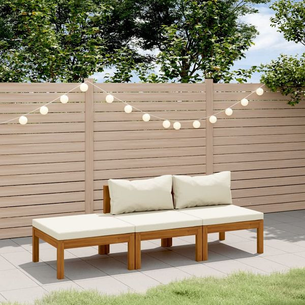 vidaXL 3-teilig Garten-Lounge-Set mit Creme Kissen Massivholz Akazie, 3086952