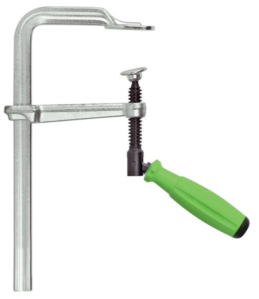 KUKKO Ganzstahl-Schraubzwinge VIRIDIS mit 2K-Komfort-Klappgriff, max. 200 mm Spannweite, 100 mm Ausladung, VE: 10 Stück, 469PU0200-100