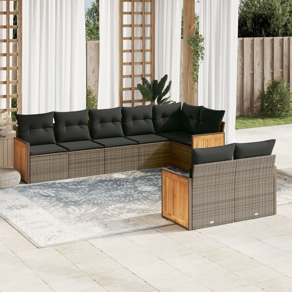 vidaXL 8-teilig Garten-Sofagarnitur mit Kissen Grau Poly Rattan, 3227831