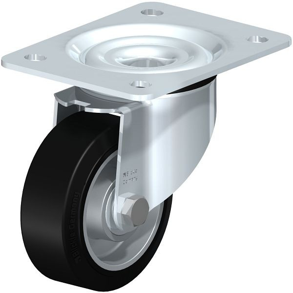 Blickle LK-ALEV 100K-3 Stahlblech-Lenkrolle, schwere Ausführung, mit Anschraubplatte, Elastik-Vollgummi, Schwarz, 555888