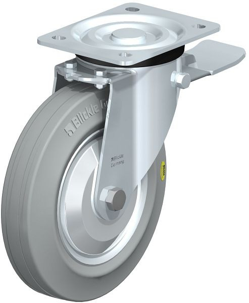 Blickle L-RD 200K-ST-VLI-FA Stahlblech-Lenkrolle, mittelschwere Ausführung, mit Anschraubplatte & Feststeller, Zweikomponenten-Vollgummi, Grau, 749509
