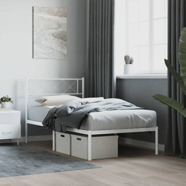 vidaXL Bettgestell mit Kopfteil Metall Weiß 100x200 cm, 372321