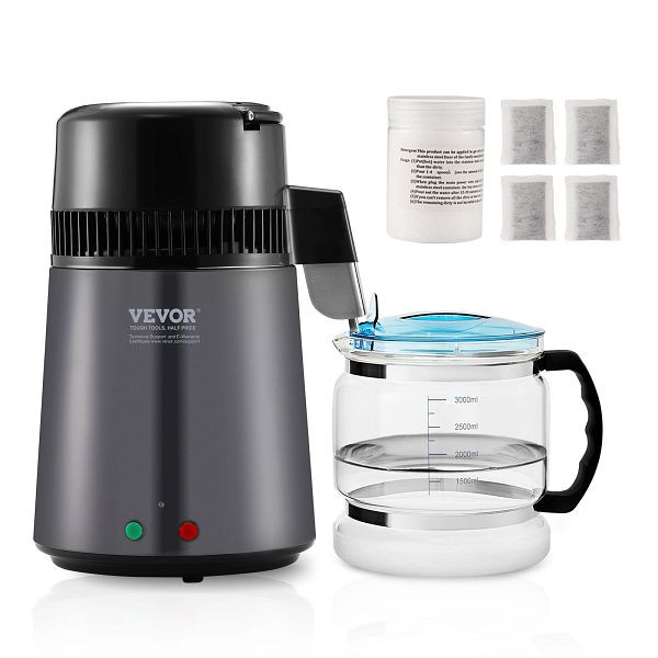 VEVOR Wasser Destilliergerät 4 L Reinwasser Filter, Haus Arbeitsplatte, 750 W destilliertes Wasser, Grau, Edelstahl Innenraum, 1 l/h, BXGZLSJXB4LDXH9BQV2