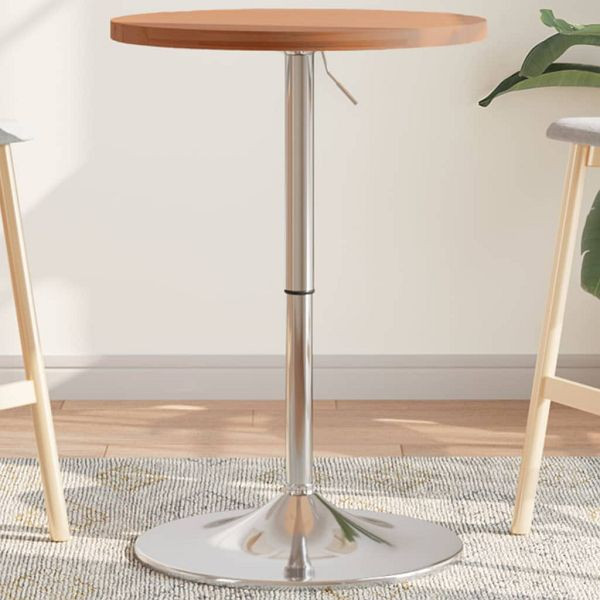 vidaXL Bartisch Ø50x90,5 cm Massivholz Buche, Material: Massives Buchenholz mit Lackierung, verchromter Stahl, 3270620