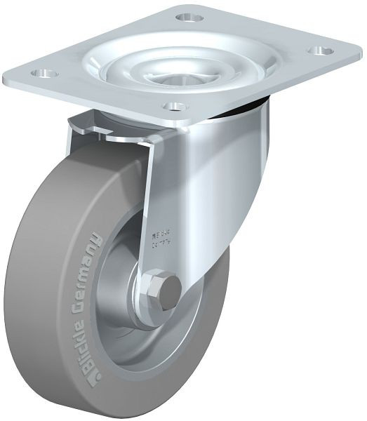 Blickle LK-ALEV 125K-3-SG Stahlblech-Lenkrolle, schwere Ausführung, mit Anschraubplatte, Elastik-Vollgummi, Grau, 374785