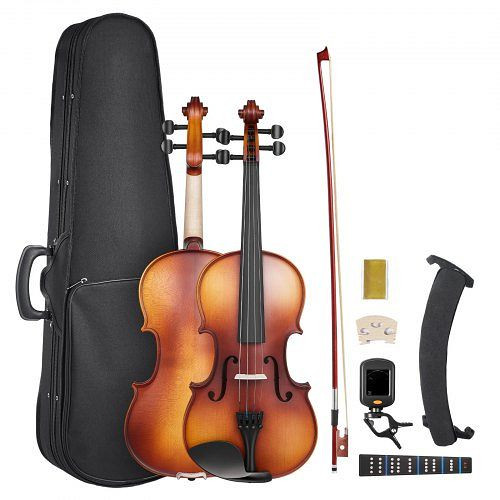 VEVOR Violine 4/4 Geigenset mit Koffer, Kolophonium, Bogen, Stütze, Saiten, Massivholz für Anfänger ab 12 J. (Mattbraun), SMXTQ44XYGZSARTNP001V0