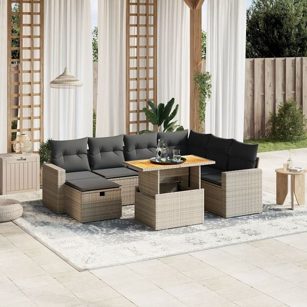 vidaXL 8-teilig Garten-Sofagarnitur mit Kissen Grau Poly Rattan, 3271431