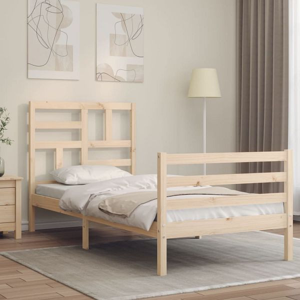 vidaXL Massivholzbett mit Kopfteil 100x200 cm, Kiefernholz, 3194886