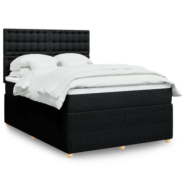vidaXL Boxspringbett mit Matratze Schwarz 140x200 cm Stoff, 3292095