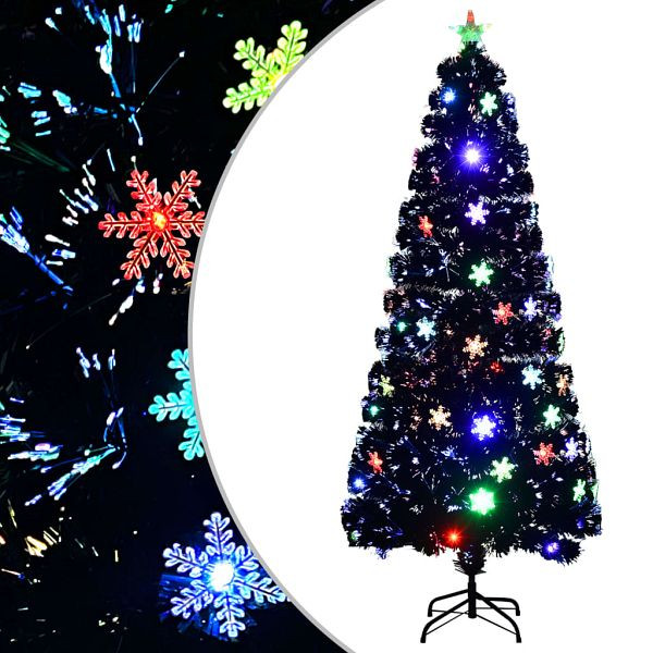 vidaXL Weihnachtsbaum mit LED-Schneeflocken Schwarz 180 cm Fiberoptik, 328463