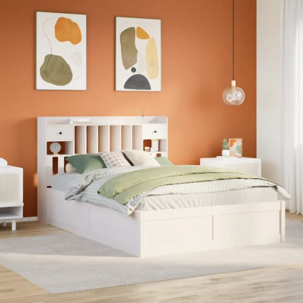 vidaXL Massivholzbett ohne Matratze Weiß 140x190 cm Kiefernholz, 3323507