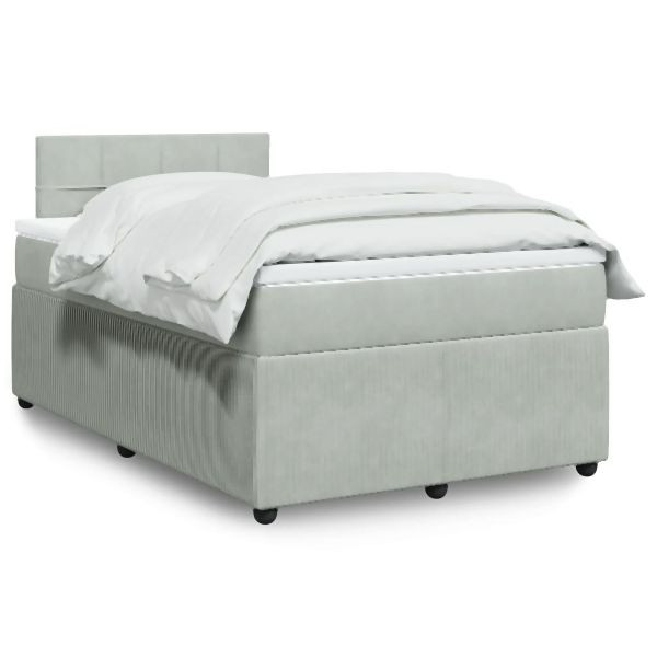vidaXL Boxspringbett mit Matratze Hellgrau 120x200 cm Samt, 3290010
