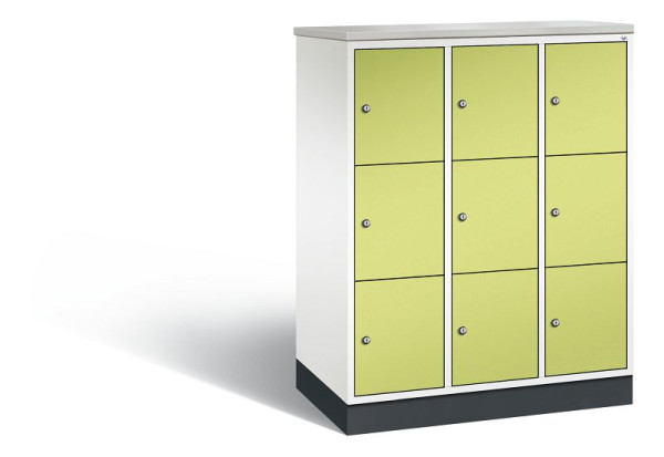 C+P Schließfachschrank Intro, 9 Fächer, H1255xB920xT490mm, Grau/Viridingrün/DBSHellgrau, 8573-301 S10407