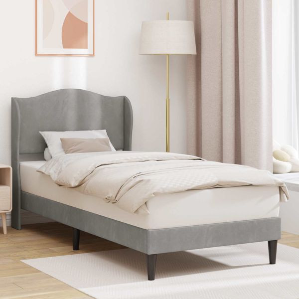 vidaXL Bettrahmen mit Kopfteil Hellgrau 90 x 200 cm Samt, 42027893