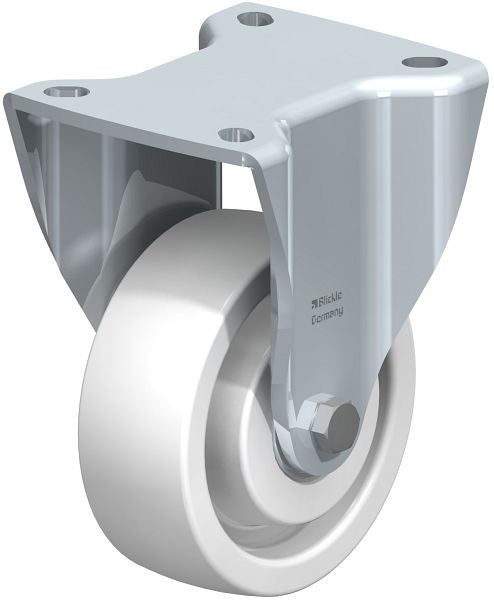 Blickle BH-SPO 100K-1 Stahlblech-Bockrolle, Schwerlast-Ausführung, mit Anschraubplatte, Polyamid, Weiß, 13698