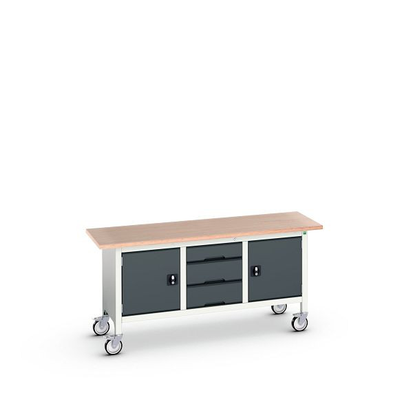 bott verso mobile Kastenwerkbank (Multiplex) mit 3 Schubladen und 2 Türen, BxTxH: 1750 x 600 x 830 mm, Lichtgrau / Anthrazitgrau, 16923222.19