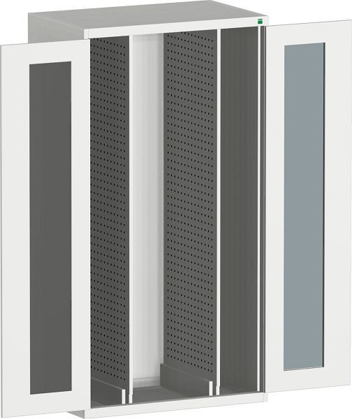 bott cubio Vertikalauszugsschrank bestückt mit Sichtfenster, 4 perfo-Auszüge BxTxH: 1300 x 650 x 2000 mm, RAL 7035, 40301024.16V