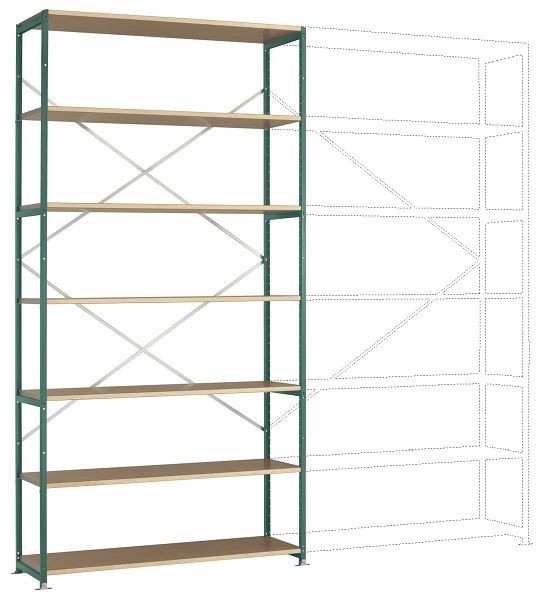 Manuflex Großfach-Steckregal Grundregal mit 7 Holzverbundböden, HxBxT = 3000 x 1530 x 1000 mm, graugrün, RP1645.0001