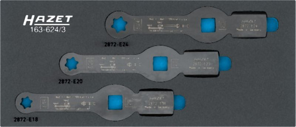 Hazet Schlag-Ringschlüssel Satz, 3/4 Zoll (20 mm) Vierkant, Außen TORX® Profil, 3-teilig, E18 – E24, 163-624/3