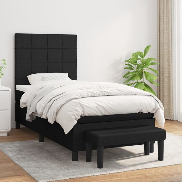 vidaXL Boxspringbett mit Matratze Schwarz 100x200 cm Stoff, 3136575