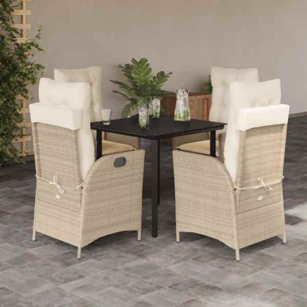 vidaXL 5-tlg. Garten-Essgruppe mit Kissen Beige Poly Rattan, UV-beständig, 3213245